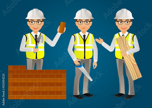 Set of flat engineer with different poses