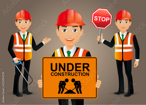 Set of flat engineer with different poses