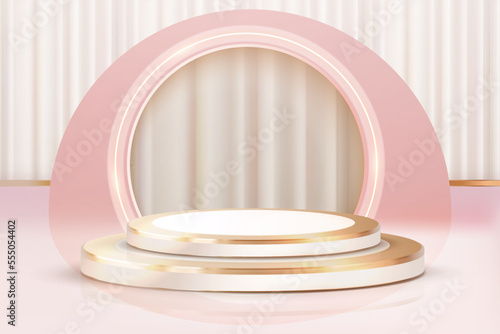 3d abstract scene background 2 step round luxury gold podium curtain background product presentation mockup show 201222