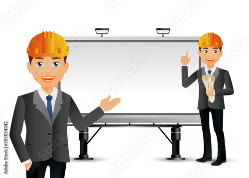 Set of flat engineer with different poses