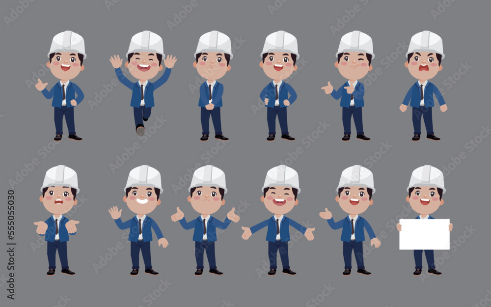 Set of engineer with different poses Set of engineer with different poses
