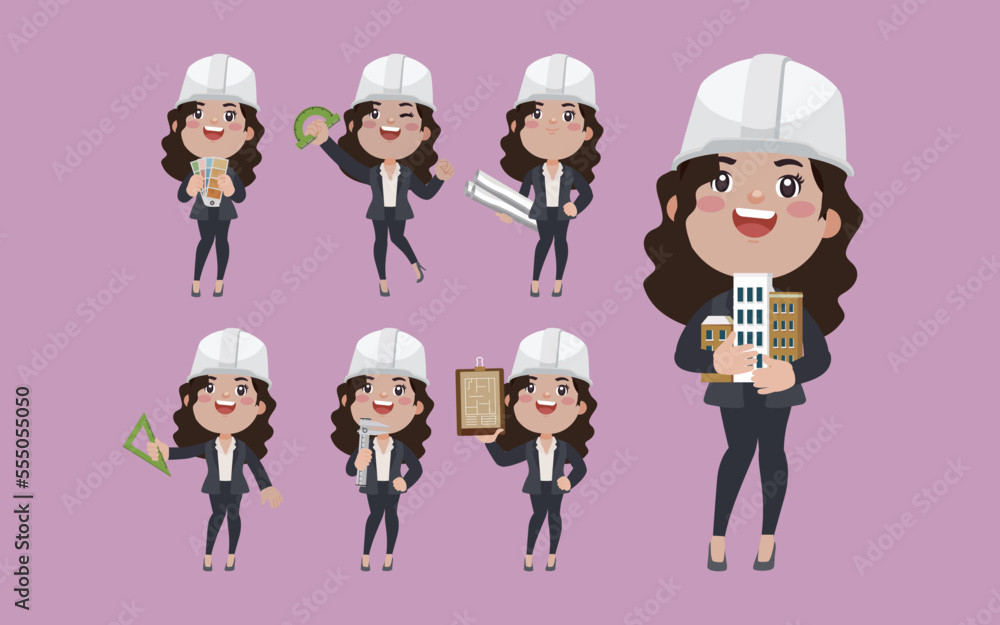 Set of engineer with different poses Set of engineer with different poses