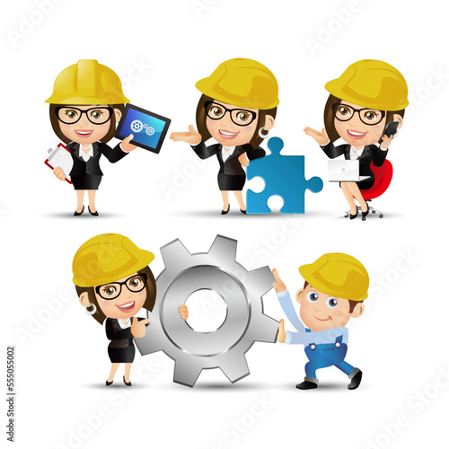 Set of engineer with different poses