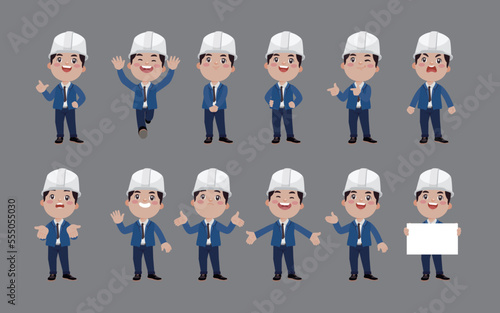 Set of engineer with different poses