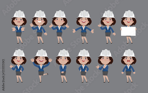 Set of engineer with different poses