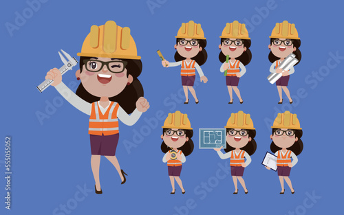 Set of engineer with different poses