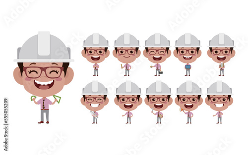 Set of engineer with different poses 