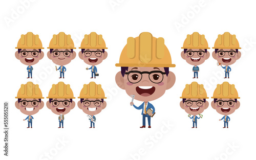 Set of engineer with different poses 