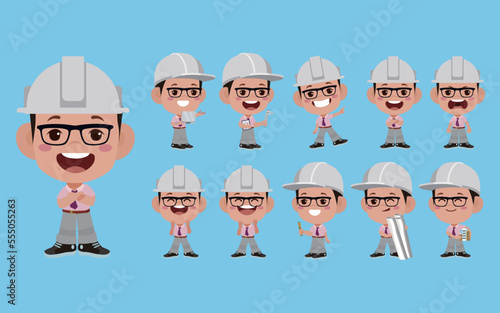 Set of engineer with different poses 