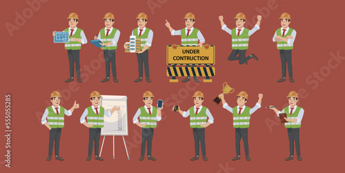 Set of worker with different poses