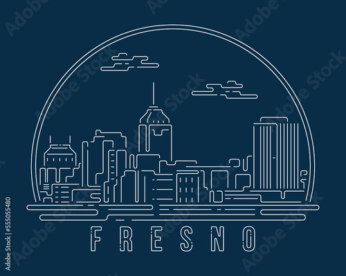 Cityscape with white abstract line corner curve modern style on dark blue background  building skyline city vector illustration design - Fresno