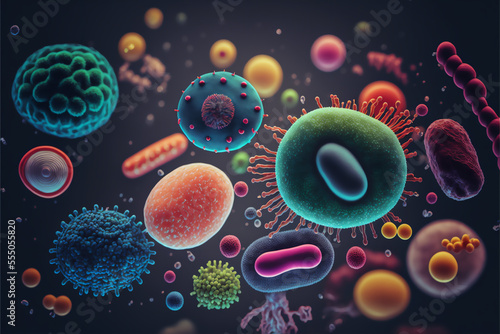 Colorful Gut bacteria, good and bad bacteria microbiome healthy gut  photo
