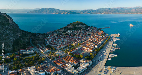 Aerial view of the city Nafplion in Greece on a sunny day in autumn