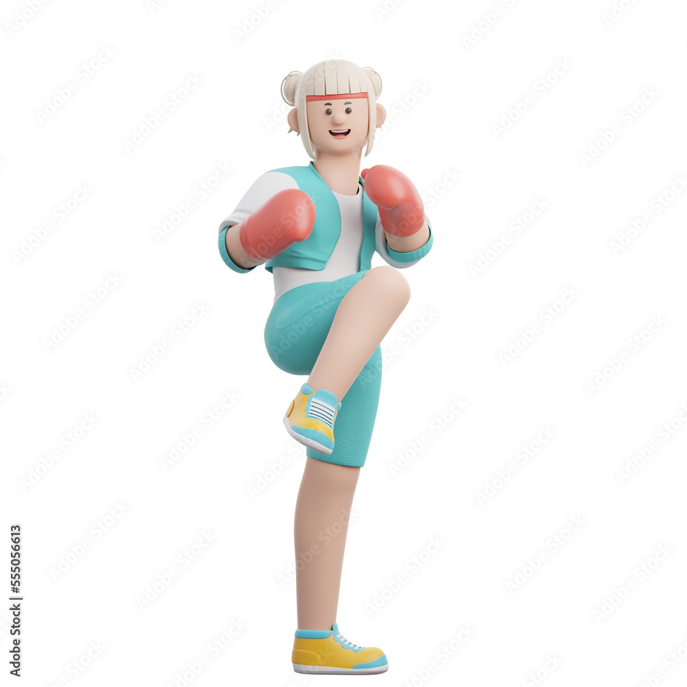 3D Rendering Woman doing Kick Boxing 3D Rendering Woman doing Kick Boxing