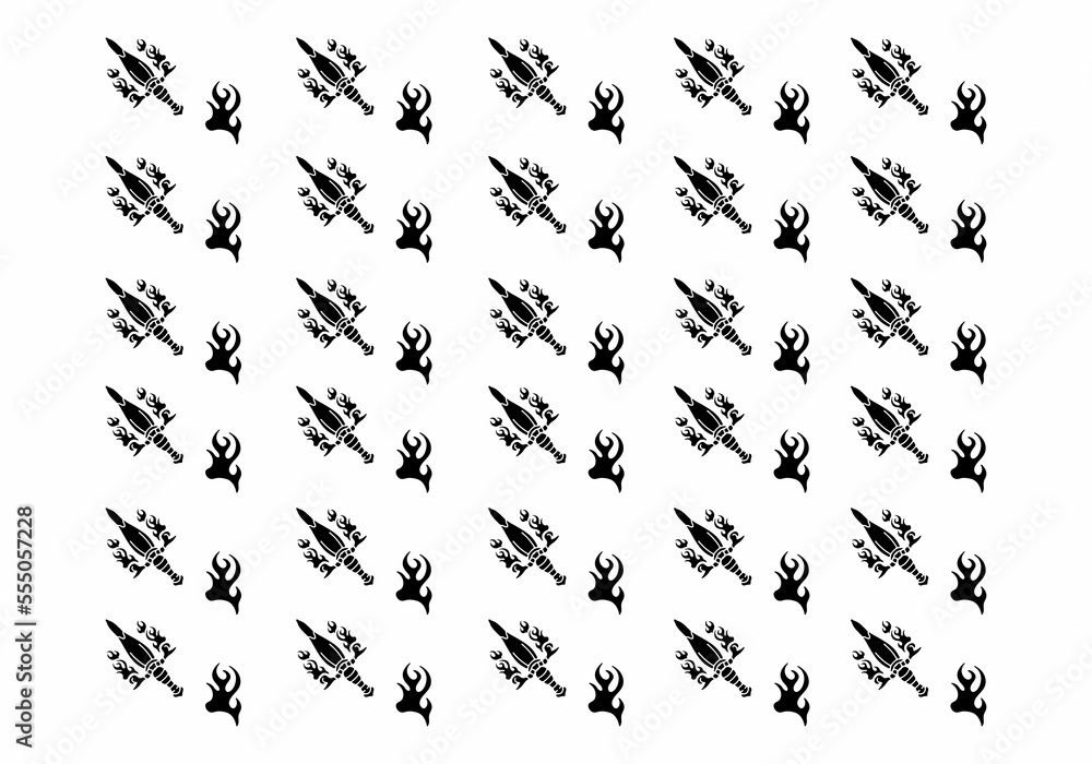 Black and white color of dagger tattoo pattern design Black and white color of dagger tattoo pattern design