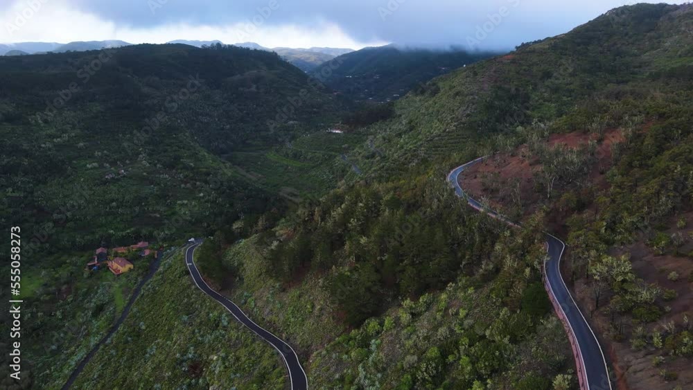 Aerial view of mountains and roads on La Gomera island. Beauty of Canary Islands, Spain Aerial view of mountains and roads on La Gomera island. Beauty of Canary Islands, Spain