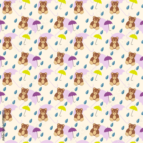 Seamless pattern with bear and umbrella