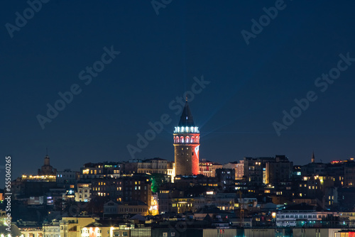 Galata Tower at night. Cityscape of Istanbul with Galata Tower