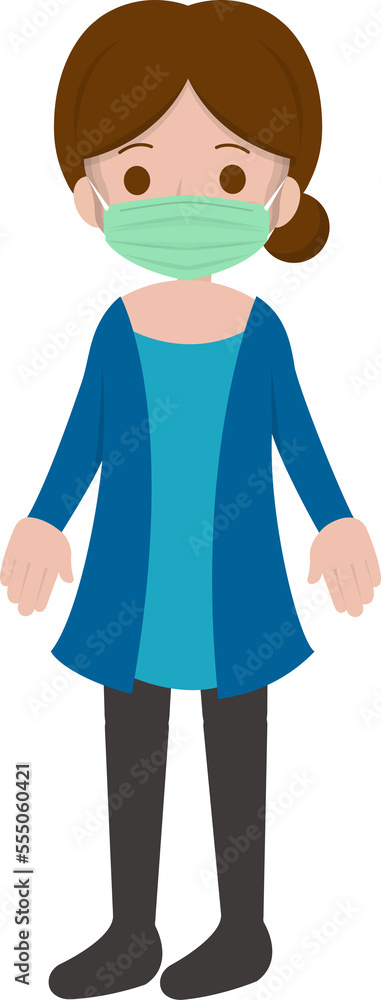 Woman, medical mask, face mask, cold, flu, virus cartoon comic character vector
