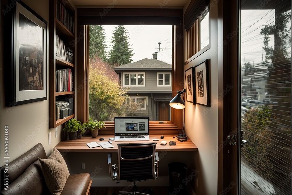 home office on the second floor of the small house. Generative AI