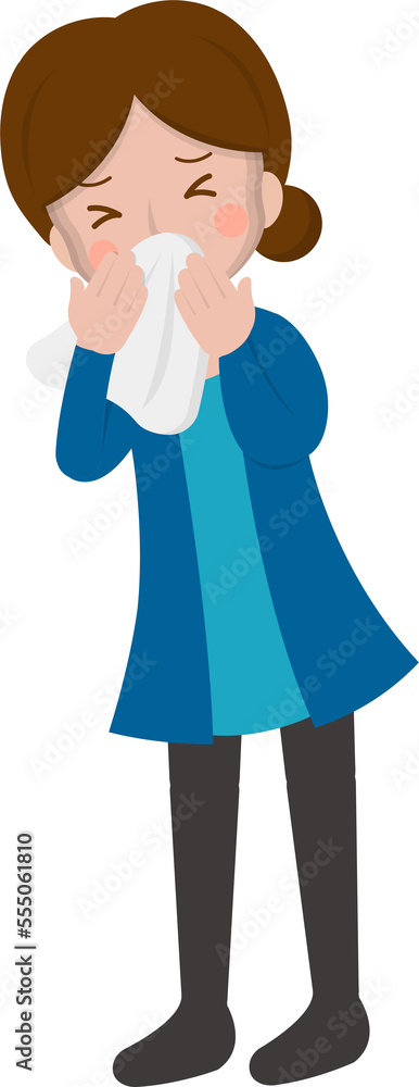 Woman snot, cold, flu, virus cartoon comic character vector Woman snot, cold, flu, virus cartoon comic character vector