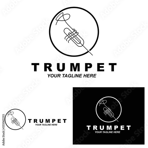 Trumpet logo design, generate melody, musical instrument vector sketch illustration