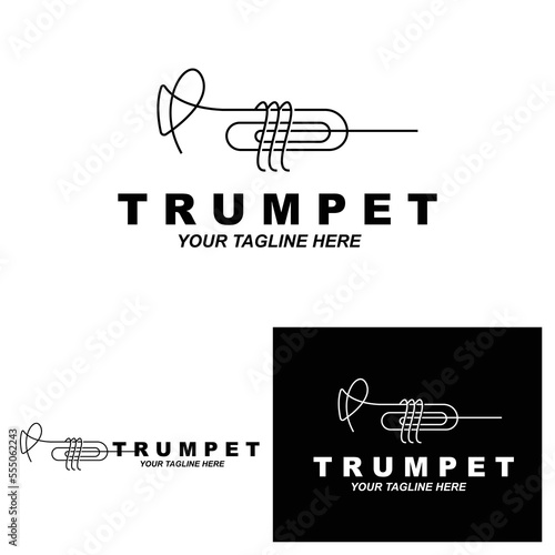 Trumpet logo design, generate melody, musical instrument vector sketch illustration