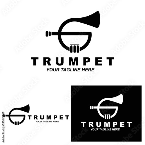 Trumpet logo design, generate melody, musical instrument vector sketch illustration