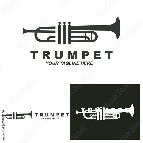 Trumpet logo design, generate melody, musical instrument vector sketch illustration