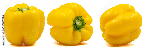 Set of bell pepper images. Yellow bell pepper isolated on a white background. Clipping Path. Full depth of field. close up