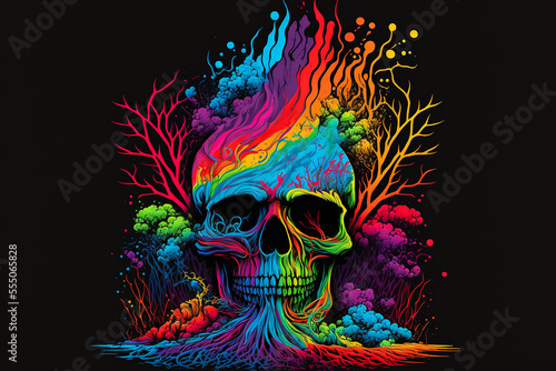 skull twist shockwave colourful crazy horror rainbow mystic zombie . Generative AI