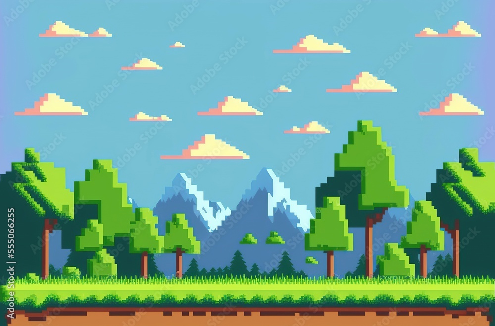 Flat pixel art game background illustration. generative ai Stock