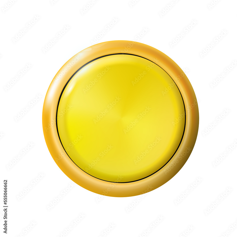 Realistic matte yellow button. Metal circle Ui component. png