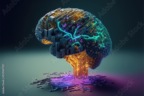 Illustration about the human brain and computer.