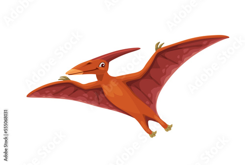 Cartoon Pterodactyl or Pteranodon dinosaur character. Prehistoric animal, extinct flying lizard isolated vector cute personage. Paleontology reptile, Jurassic era dinosaur happy mascot