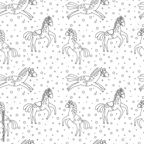 Vector seamless pattern with funny horses. Chidren illustration for fabric, background, wallpaper.