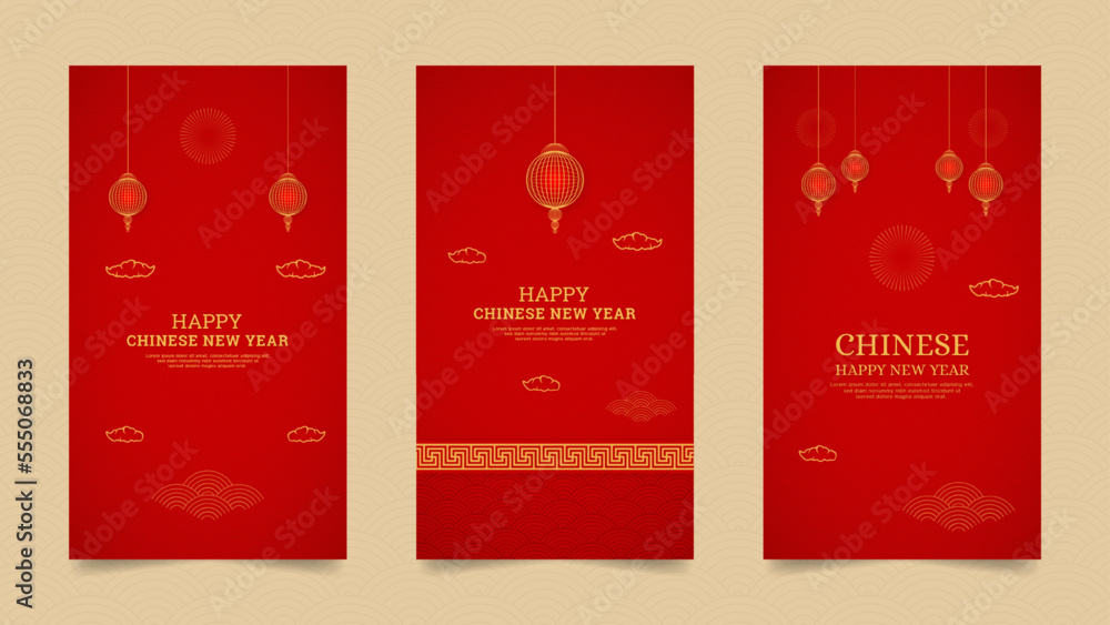 Happy Chinese New Year Realistic Social Media Stories Design Collection Template For Instagram Happy Chinese New Year Realistic Social Media Stories Design Collection Template For Instagram
