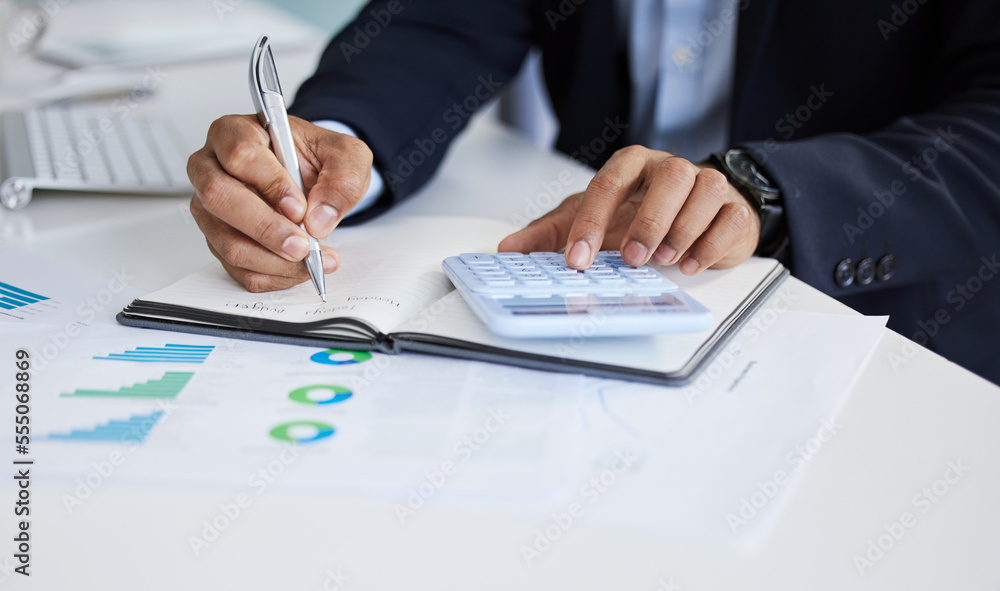 Calculator, accounting or hands of accountant writing bookkeeping info for revenue kpi charts data analysis. Finance, notebook or financial manager budget planning for business or investment company Calculator, accounting or hands of accountant writing bookkeeping info for revenue kpi charts data analysis. Finance, notebook or financial manager budget planning for business or investment company