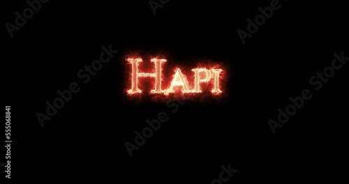 Hapi, ancient egyptian god, written with fire. Loop photo