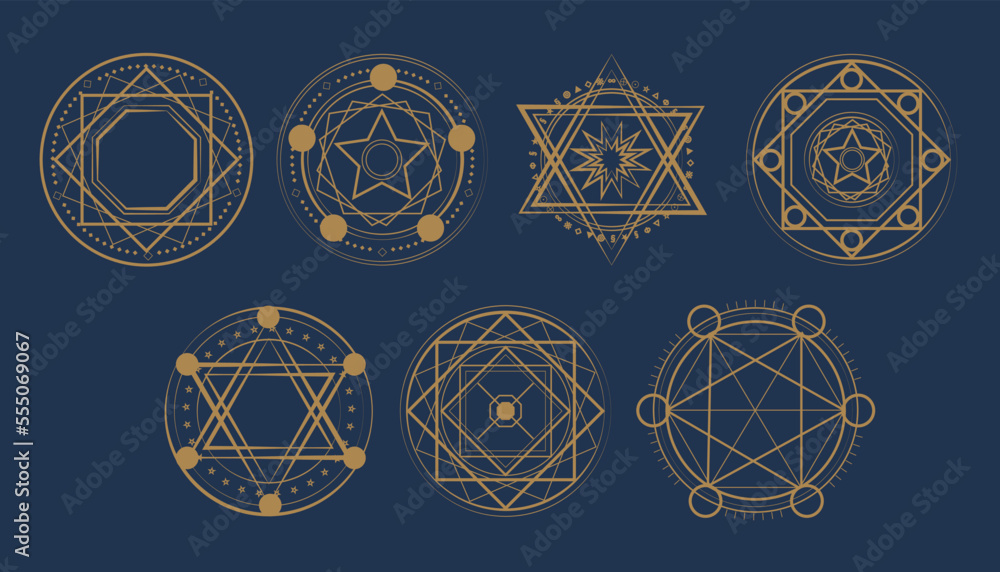 Magic circle, Mystical geometry symbol. Linear alchemy, occult