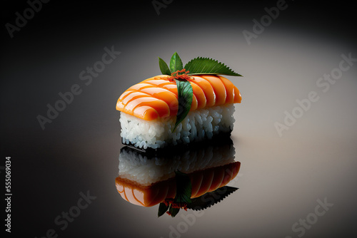 Closeup of a beautiful nigiri sushi on a dark background. AI