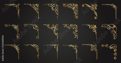 Large collection of decorative corner frames. Vintage calligraphic corners and borders. Retro elegant ornamental frame, ornaments. Wedding frame, invitation card, menu, picture borders, deco dividers