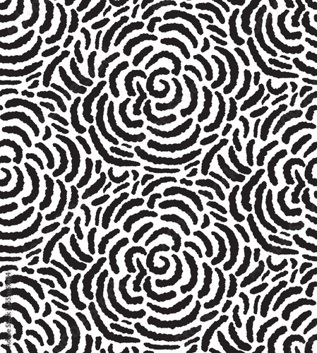 Seamless pattern background with grunge textured ink brush strokes ornament. Abstract black and white, monochrome bacdrop. Graphic rough lines print, wallpaper