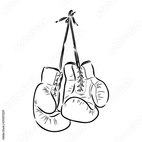 Boxing gloves sketch isolated. Sporting equipment for boxing in hand drawn style. Retro design for poster, print, book illustration, logo, icon, tattoo. Vintage vector illustration.