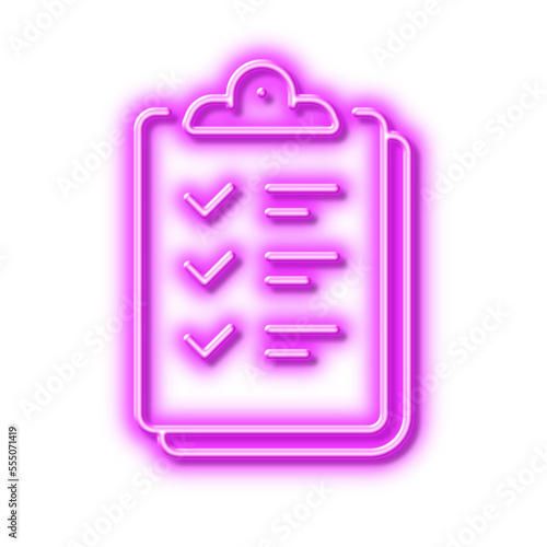 Checklist line icon. Clipboard document sign. Neon light effect outline icon.