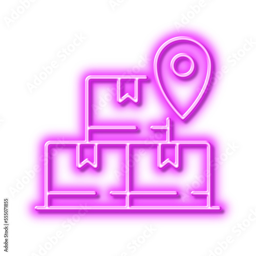 Delivery service line icon. Package location sign. Neon light effect outline icon.