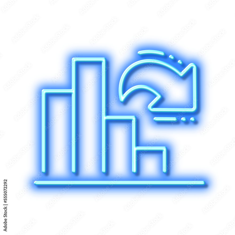 Decreasing graph line icon. Column chart sign. Neon light effect outline icon. Decreasing graph line icon. Column chart sign. Neon light effect outline icon.