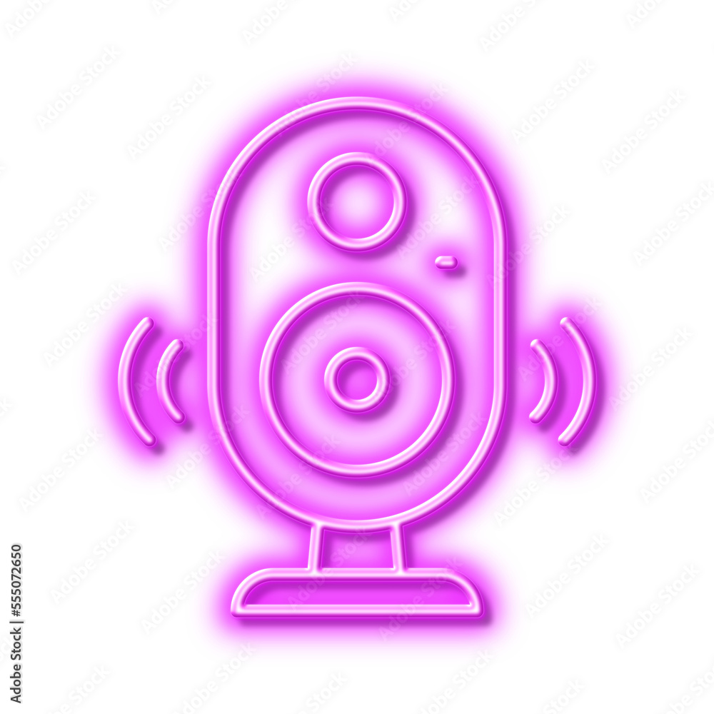 Speaker line icon. Computer component sign. Sound symbol. Neon light effect outline icon. Speaker line icon. Computer component sign. Sound symbol. Neon light effect outline icon.