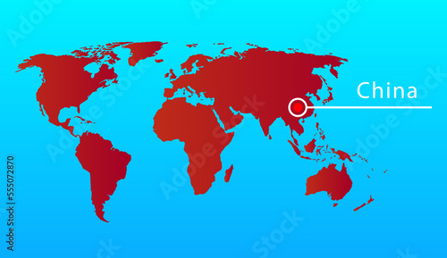 Location of China on the map. Vector illustration. EPS 10.