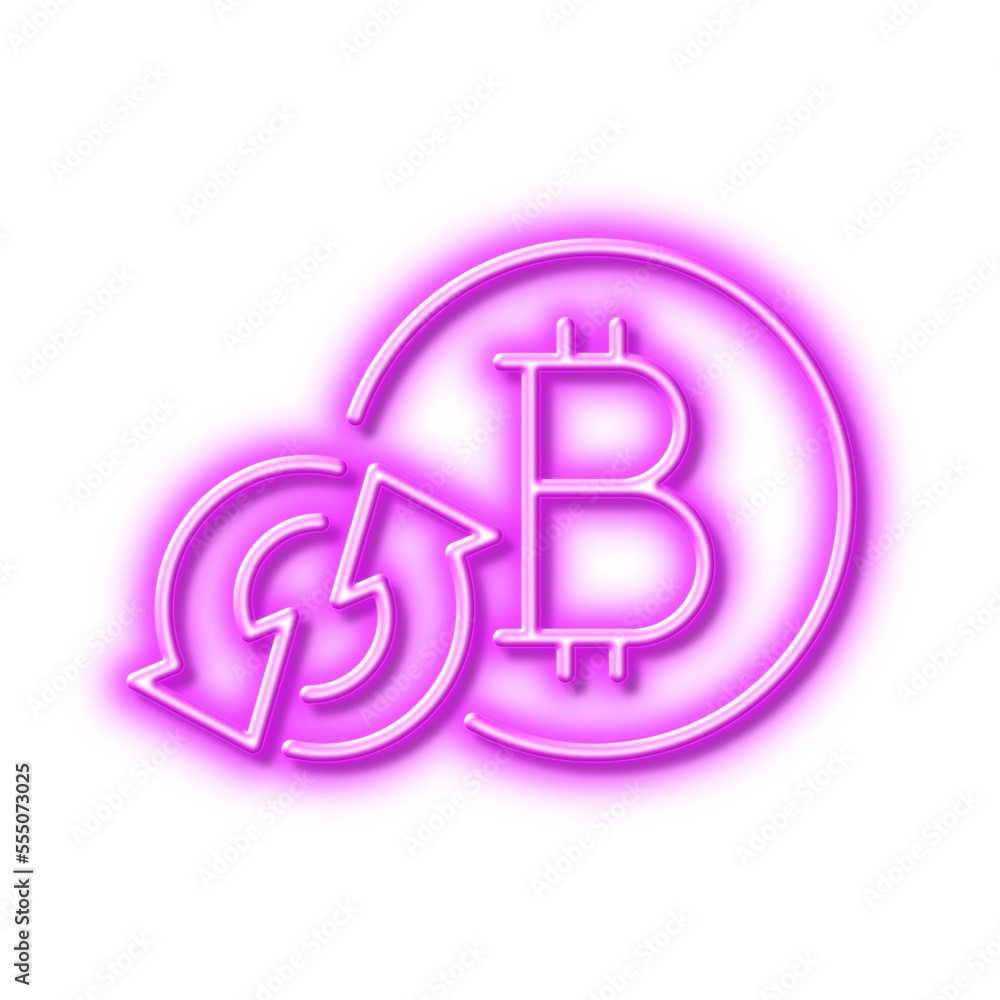 Bitcoin line icon. Refresh cryptocurrency coin sign. Neon light effect outline icon. Bitcoin line icon. Refresh cryptocurrency coin sign. Neon light effect outline icon.